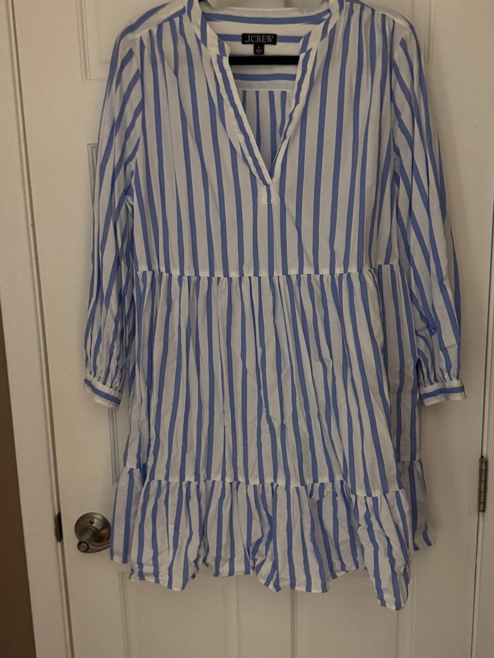 Woman’s JCrew Blue and White Striped Tiered Casual Dress
